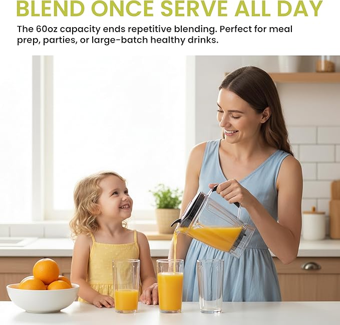Simple Deluxe Smoothie Blender 1200W Powerful Countertop Blenders for Kitchen 60 oz Capacity Blender for Smoothies with BPA-Free Portable Cups Ice Crushing Juices Shakes and Sauces Silver