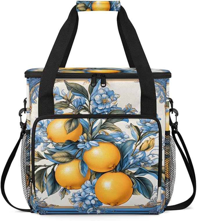 Farmhouse Lemon Coffee Maker Travel Bag for Keurig K-Mini/K-Mini Plus Insulated Waterproof Tote with Pockets for K-Cup Portable Single-Serve Brewer Case