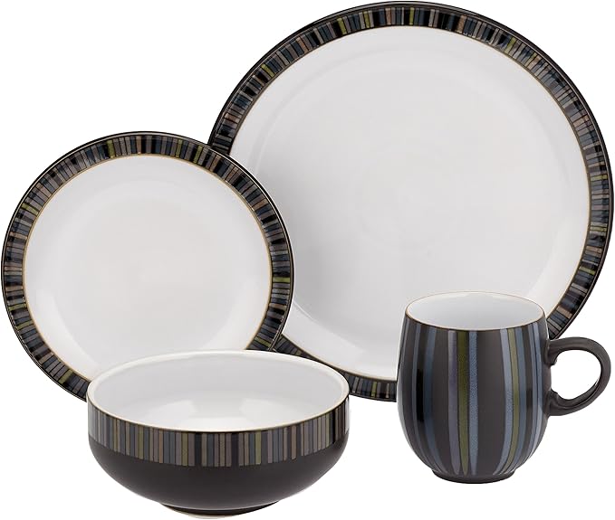 Denby 12048750 16-Piece Stoneware Jet Stripes Starter Set Black