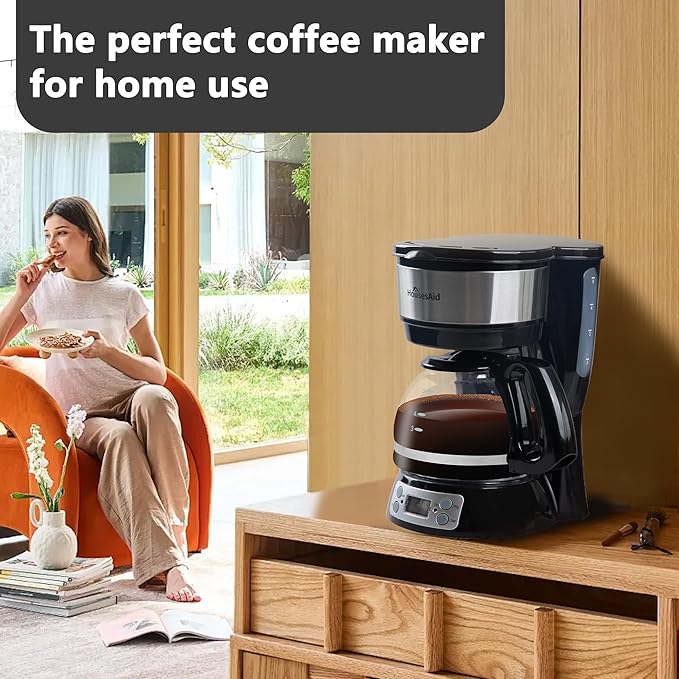 5-Cup Programmable Drip Coffee Maker with Digital Timer Glass Carafe24-Hour Auto Brew2-Hour Auto Shut-Off Pause &amp Pour Removable Filter BasketCompact Coffee Machine for Home &amp Office