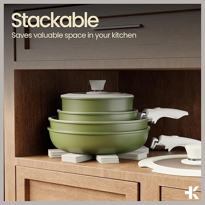 Bakken 17-Piece Ceramic Coated Aluminum Cookware Set Nonstick Pots and Pans with Lids Silicone Cooking Utensils &amp Oven Mitts All Stovetop Safe Up To 500°F PTFE &amp PFAS Free Dishwasher Safe