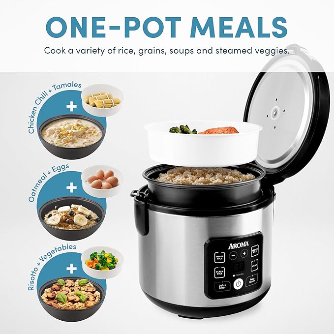 AROMA® CoreCoat™ Digital Rice Cooker &amp Steamer for Brown Rice with Nonstick Ceramic Coating (8 Cups Cooked 4 Cups Uncooked)