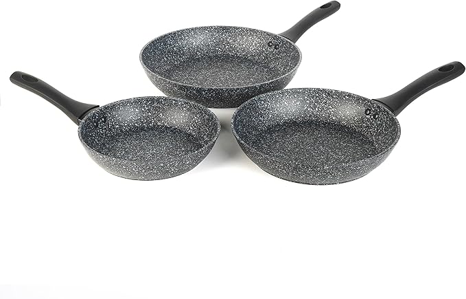 Salter BW06235S Megastone 3 Piece Pan Set Non-Stick Frying Pan Set 20 24 &amp 28 cm Fry Pans Dishwasher &amp Metal Utensil Safe 100% PFOA Free TPR Bakelite handles Induction Hob Suitable