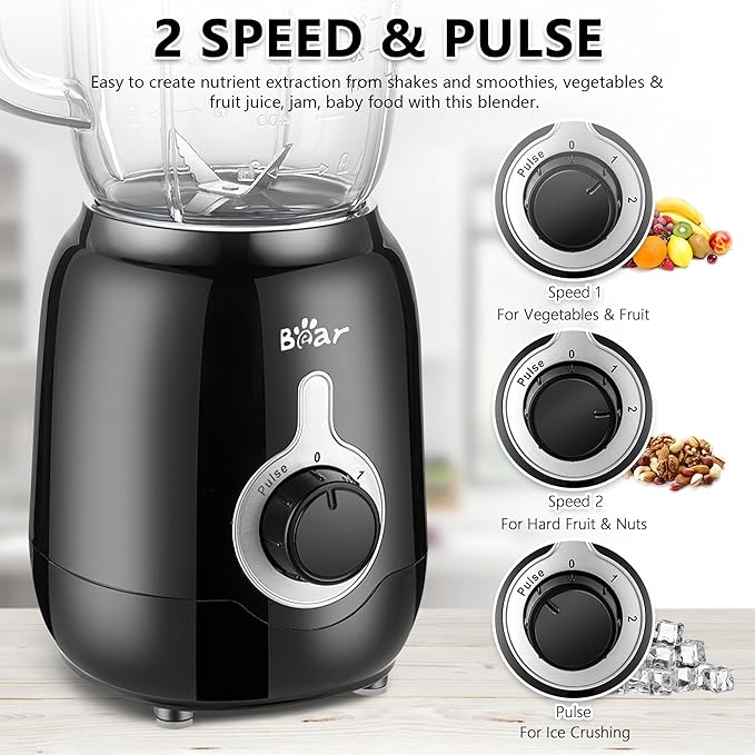 Bear Blender 2025 New 700W Smoothie Countertop Blender with 40oz Cup for Shakes and Smoothies 3-Speed for Crushing Ice Puree and Frozen Fruit with Autonomous Clean