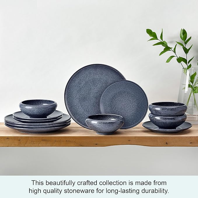 Mikasa Rylan 12 Piece Dinnerware Plate Bowl Set Service for 4 Blue