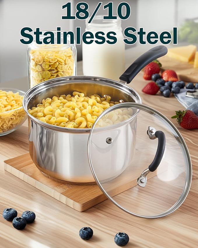Cook N Home Stainless Steel Cookware Sets 10-Piece Pots and Pans Kitchen Cooking Set with Stay-Cool Handles Dishwasher Safe Silver
