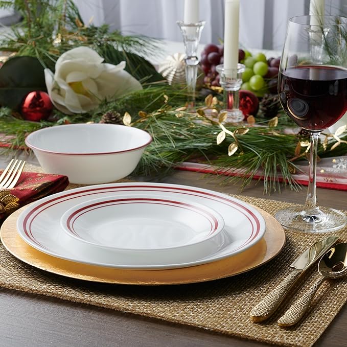 Corelle Vitrelle 18-Piece Service for 6 Dinnerware Set Triple Layer Glass and Chip Resistant Lightweight Round Plates and Bowls Set Logan