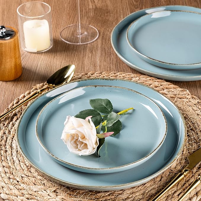AmorArc Ceramic Dinnerware Sets for 4 12 Pieces Handpainted Plates and Bowls Set with Rustic Terracotta Underside Scratch Resistant Stoneware Dishes Set Dishwasher &amp Microwave Safe
