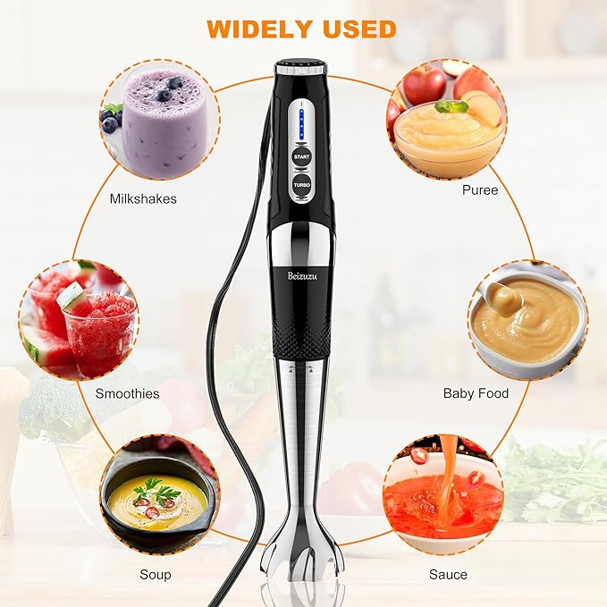 Immersion Hand Blender: 3-Angle Adjustable with Variable 21-Speed Control Powerful Hand Blender Electric for Milkshakes | Smoothies | Soup| Puree | Baby Food (Black)