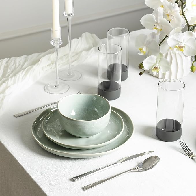Stone Lain Mirella 16-Piece Dinnerware Set Stoneware Borosilicate Glass Light Green