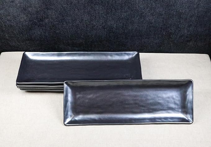 Ebros Gift Iron Black Clay Underglaze Technique Tetsu Kesho Porcelain Dinnerware Kitchen Set Asian Japanese Restaurant Supply (Pack Of 5 Rectangular Serving Platter 14 L)