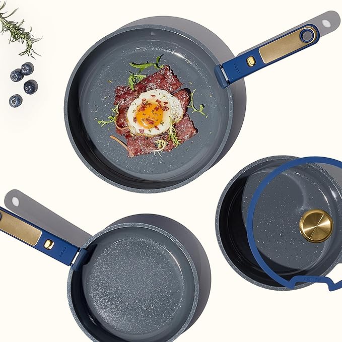 CAROTE Blue&ampGold Ceramic Cookware Set Non Toxic PFAS Free15Pcs Pots and Pans Set Non Stick Detachable/Removable HandleKitchen Cooking Set Dishwasher Safe Nonstick Pot and Pan Induction Cookwa