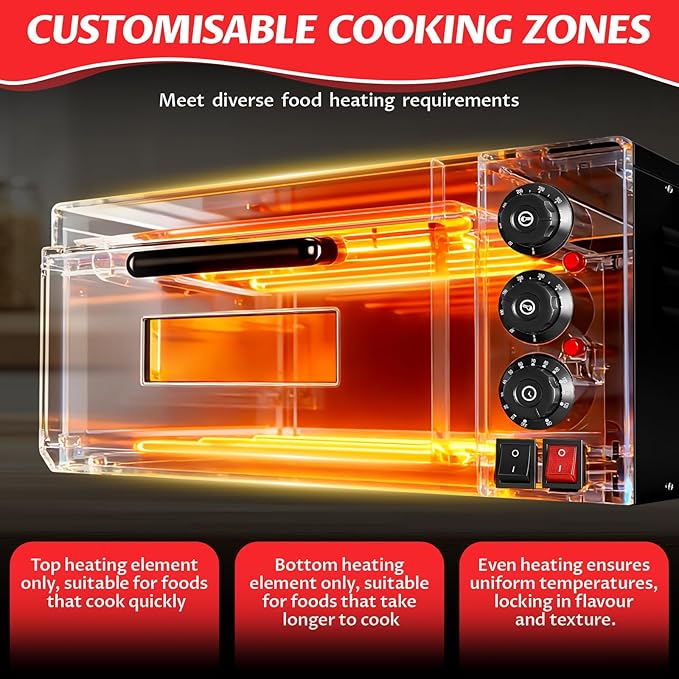 Commercial Pizza Oven 16 Inch Countertop Electric Pizza Oven with Pizza Stone Max Temperature Up to 662°F Stainless Steel Fast Baking Pizza Maker 1400W Energy Efficient Easy to Clean