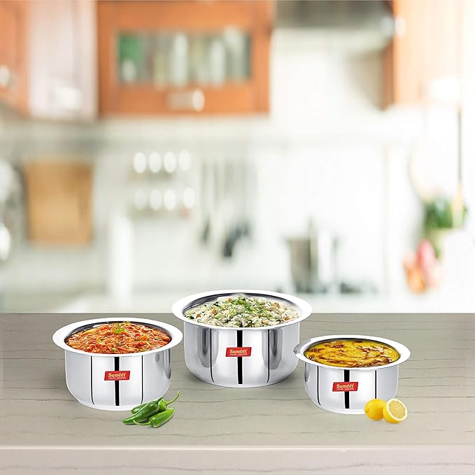 Sumeet Stainless Steel Tope/patila/cookware 370 550 800ml 3 Piece (Steel)