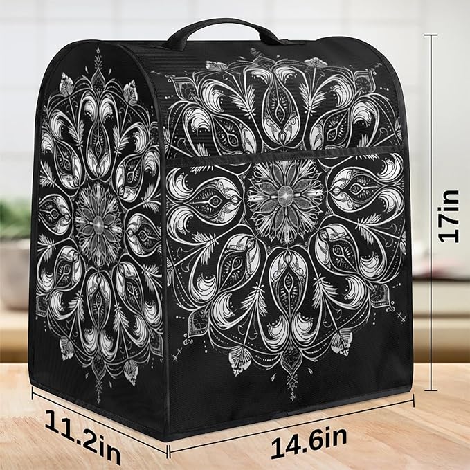 cfpolar Kitchen Aid Mixer Cover Compatible with 6-8 Quarts Ethnic Mandala Flower Black Stand Mixer Cover Kitchen Aid Mixers Accessories Appliance Organizer Bag Dust Covers with Zipper Pocket