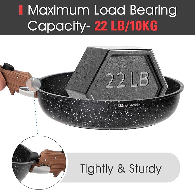 Kitchen Academy Granite Cookware Sets with 2 Pcs Detachable Handle