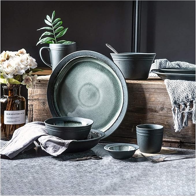 Dinnerware Sets - Luxury Gift Dishes Service Set Porcelain Dinnerware Sets 32 Pieces Retro Ice Glaze Ceramics Dinner Combination Set | Cereals Bowls and Steak Plates Sets
