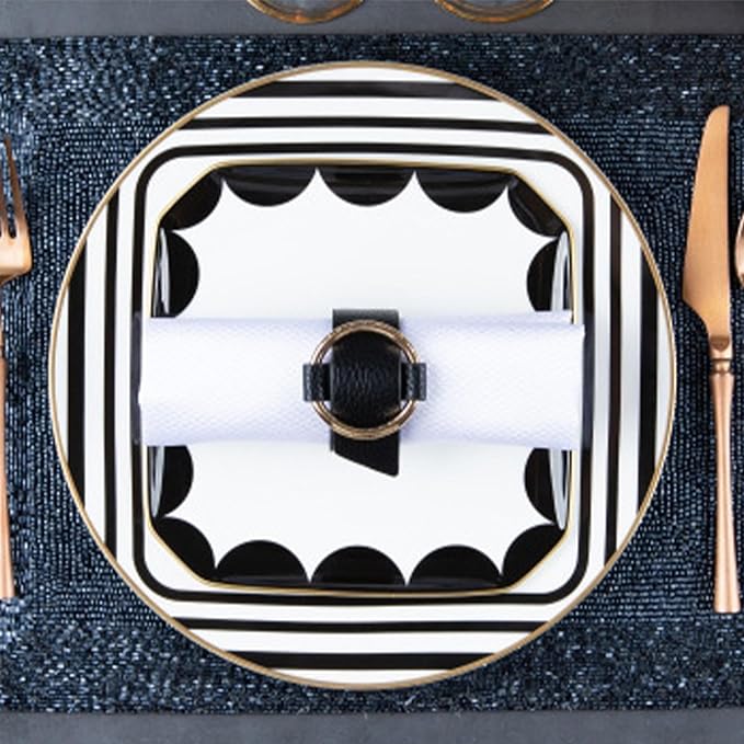 gold trim dinnerware set service for 2 8 pieces black and white ceramic plate set bone china plate and cup sets for hotel birthday Mother's Day