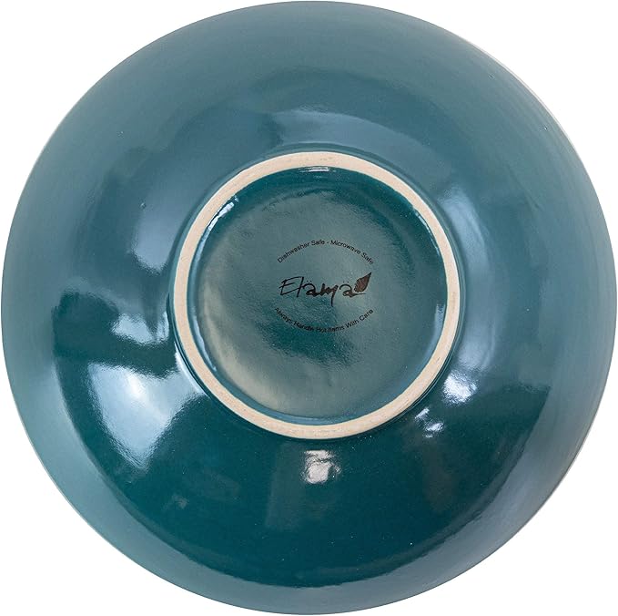 Unknown1 Deep Ocean Mandala 16 Pc Round Stoneware Dinnerware Set in Green Blue Textured Casual Piece Microwave Safe Medium