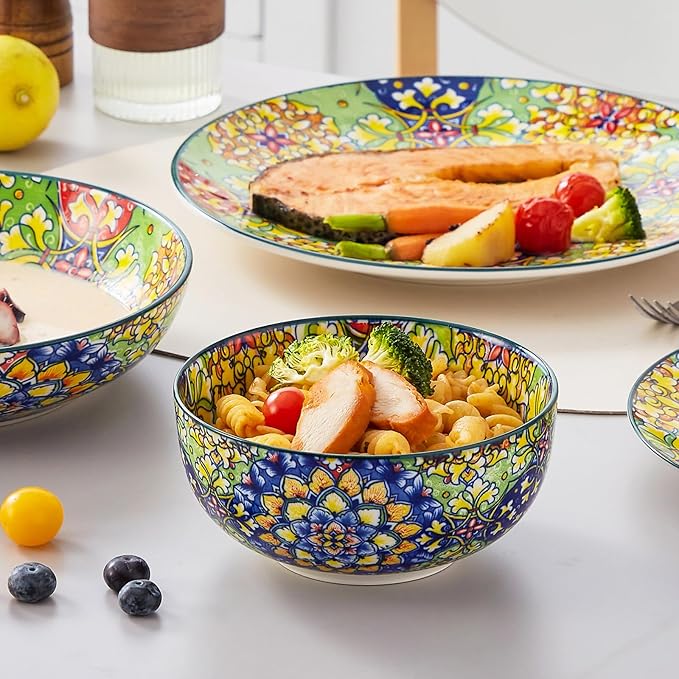vancasso 24 Pieces Dinnerware Sets Plates and Bowls Set Porcelain Dishes Set for 6 Microwave and Dishwasher Safe Scratch Resistant Bohemian Style Dining Ware Service for 6 Series SIMI