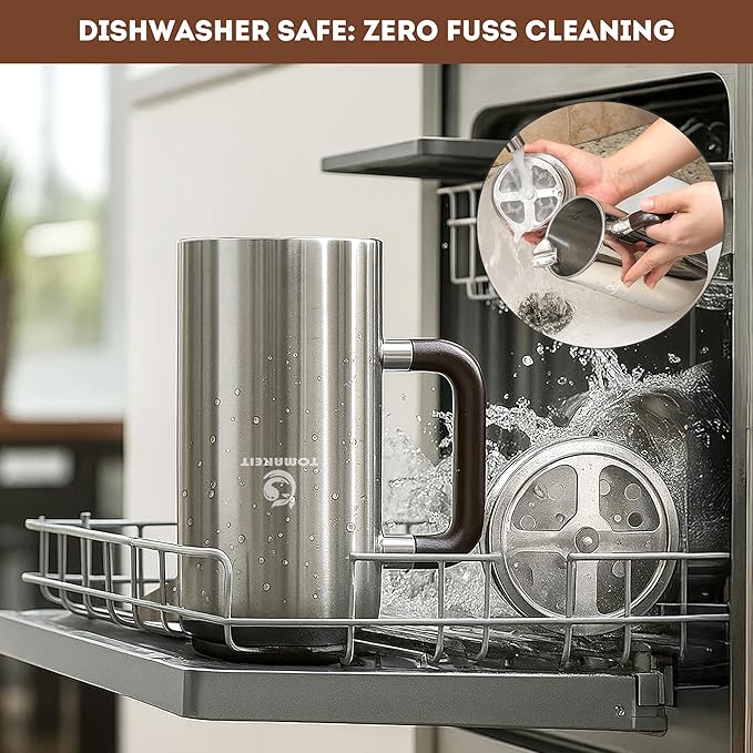 1L/34 Oz French Press Coffee Maker304 Stainless Steel Coffee PressDurable &amp Easy CleanLeak-Proof DesignPrensa Francesa Para Cafe for HomeOfficeCamping (Silver-Upgrade)