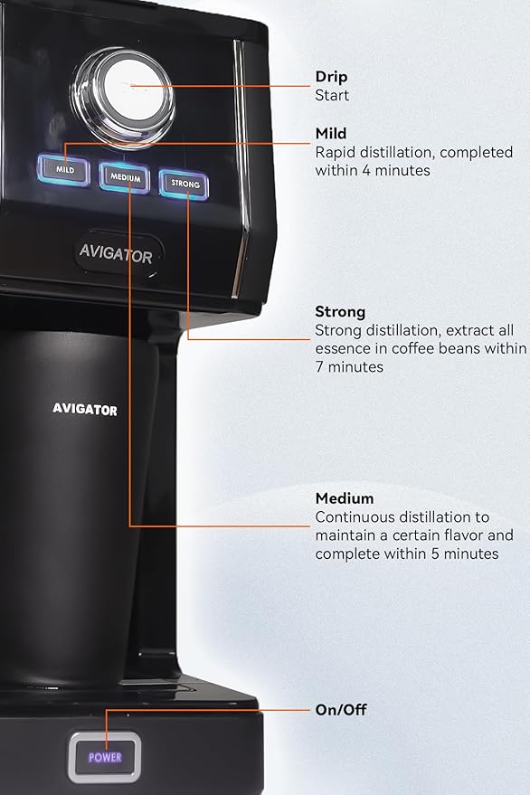 Single Serve Coffee Maker with 11oz. Travel Coffee Mug Stainless Steel Brew Strenth Adjustable Permanent Filter Black