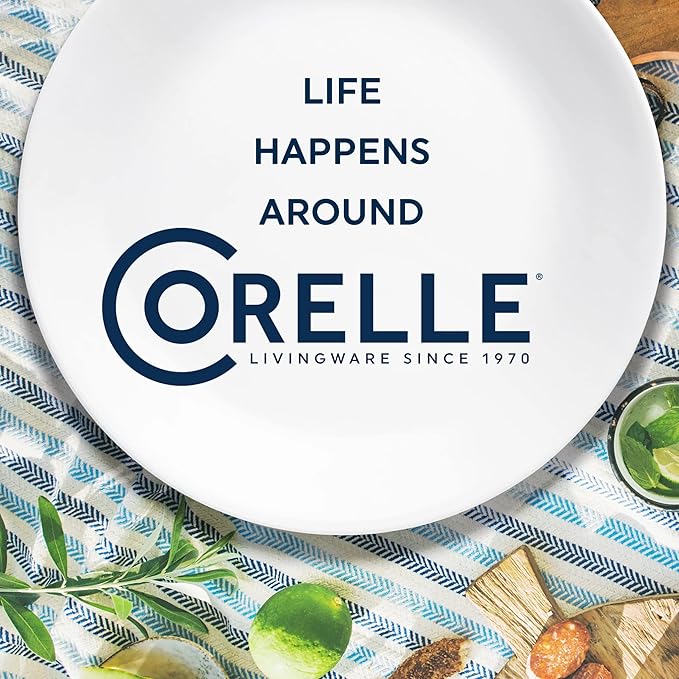 Corelle Vitrelle 18-Piece Service for 6 Dinnerware Set Triple Layer Glass and Chip Resistant Lightweight Round Plates and Bowls Set Indigo Speckle