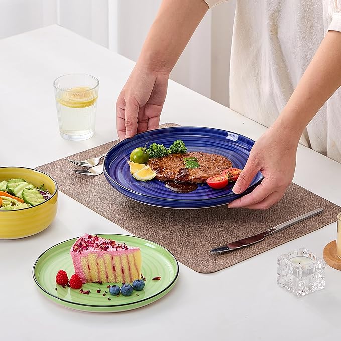 Bonita Dinnerware Sets 18 Pieces Blue Stoneware Dishes Set for 6 Plates Set and Bowls Sets Dishwasher and Microwave Safe (Vibrant 18 large)