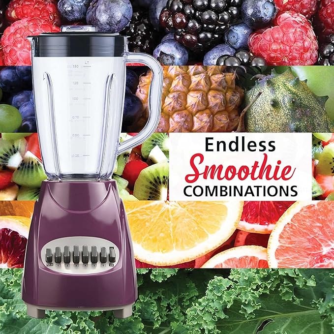 12-Speed Countertop Blender with Pulse Function – 50oz BPA-Free Jar Stainless Steel Blades Ice Crusher &amp Smoothie Maker 350W Kitchen Blender (Purple)