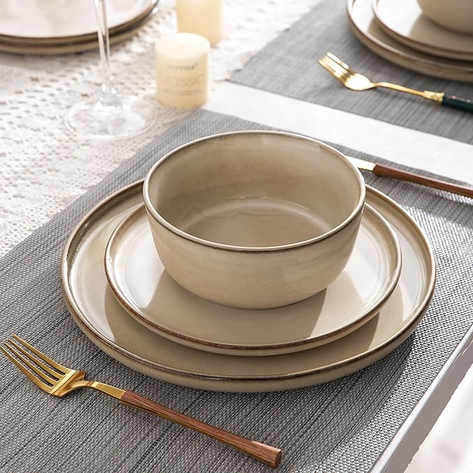 AmorArc 18 PCS Ceramic Dinnerware SetsHandmade Reactive Glaze Plates and Bowls SetsHighly Chip and Crack Resistant | Dishwasher &amp Microwave Safe Dishes Set Service for 4