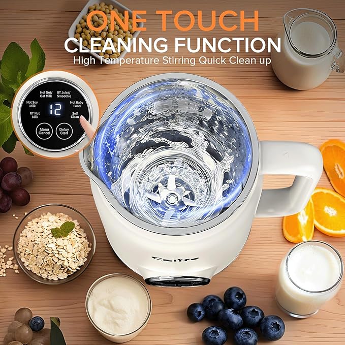10 in 1 Nut Milk Maker Blender 20oz (600ml) Homemade Nut Milk Maker Machine Almond Soy Oat Juice Milkshake Smoothies Baby Food Plant Based Milks with Delay Start Keep Warm Selfclean