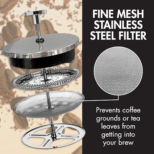 Primula French Press Coffee Maker Temperature Safe Borosilicate Glass with Stainless Steel Filters Premium Design and Quality 34-Ounces 8-Cup Silver