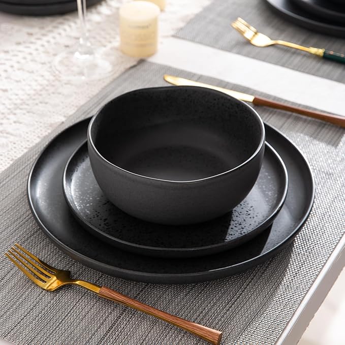 AmorArc Ceramic Dinnerware Sets Wavy Rim Stoneware Plates and Bowls SetsDishwasher &amp Microwave &amp Oven Safe Dishes set Service for 4 (12pc)-Mix Color