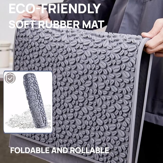 Coffee Machine Mat for Countertops Waterproof Dish Drying Mat for Kitchen Bars Restaurant 18X12in 1cm Thick Coffee Mat Bar Decor Espresso Mat Non-Slip Drip Tray Mat(Gray18x12)
