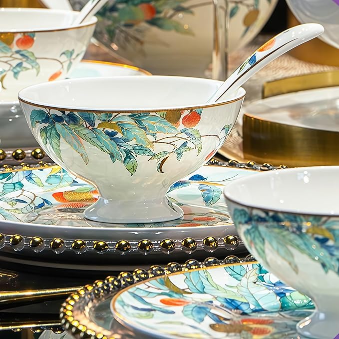 Fine Bone China Dinnerware Set Porcelain &amp Ceramic Dinnerware Sets Bone Stoneware &amp Ceramic Cookware Tableware Set Includes Dinner Plates|Spoons|Pasta Bowls (30PCS * 6-Person Set)