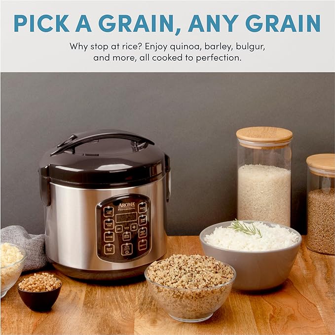AROMA Professional Digital Rice Cooker Multicooker 4-Cup (Uncooked) / 8-Cup (Cooked) Steamer Slow Cooker Oatmeal Cooker STS Auto Keep Warm 2 Qt Stainless Steel Exterior ARC-954SBD