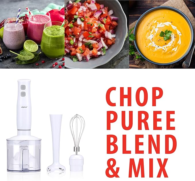 Alpina Hand Blender with Accessories Mini Chopper Blender Arm Blender Multifunction 400W White
