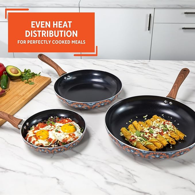 IMUSA Nonstick Ceramic Cookware Set 3-Piece 7in/9in/11in with Soft-Touch Handles Aluminum Black
