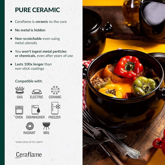 100% Ceramic Non-Toxic Healthy Long-lasting Lightweight Cookware Set - Oven Safe Up to 1200ºF Dishwasher Safe - PFAS PTFE PFOA PFOS Cadmium free - Black