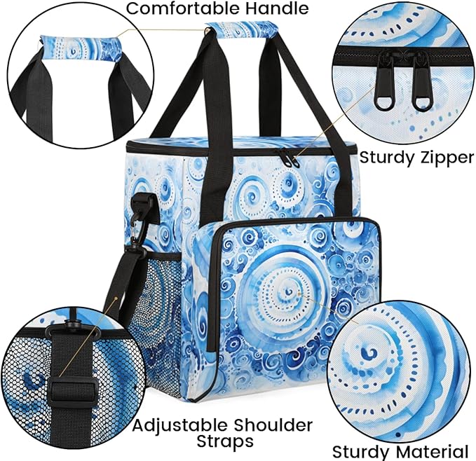 Blue Texture Coffee Maker Travel Bag for Keurig K-Mini/K-Mini Plus Insulated Waterproof Tote with Pockets for K-Cup Portable Single-Serve Brewer Case
