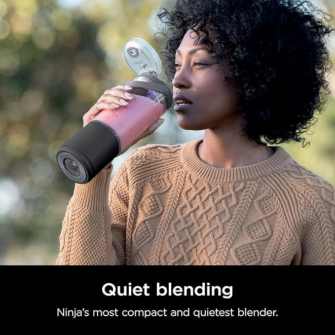 Ninja Blast 16 oz. Personal Portable Blender with Leak Proof Lid and Easy Sip Spout Perfect for Smoothies Cordless USB-C Rechargeable Dishwasher Safe Parts (Renewed) (Black)