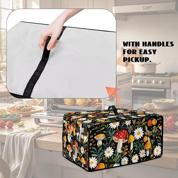 Doojoayie Small Appliance Covers 8 Slice Toaster Cover Universal Fit Kitchen Appliance Dust Protector Compatible with Toaster Oven/Bread Machine/Air Fryer Mushroom Print