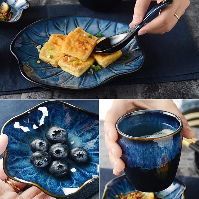 Dinnerware Set Service for 4 20-Piece Porcelain Dinnerware Sets Tableware Kitchen Dinner Set - Plates and Bowls Sets for 4 Reactive Glaze