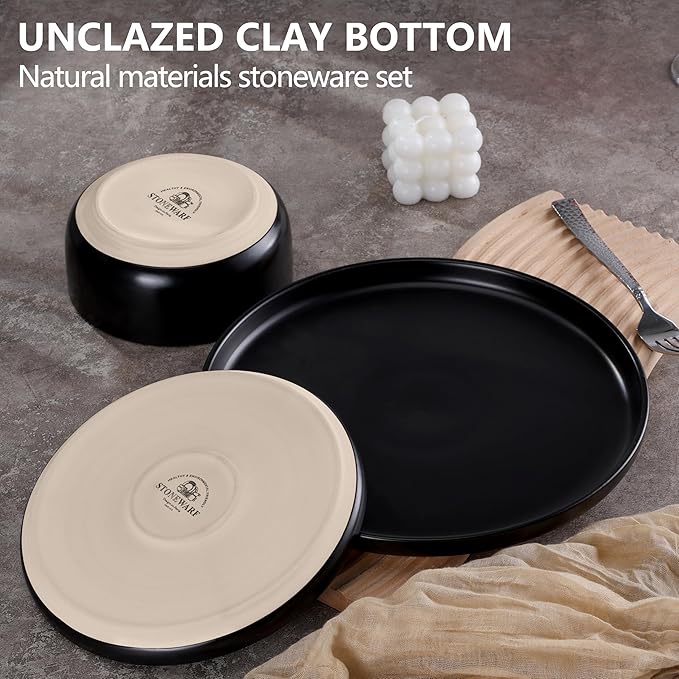 LIANYU Plates and Bowls Sets for 2 6 Piece Stoneware Dinnerware Set Porcelain Dishware for Kitchen and Dining Microwave Oven Dishwasher Safe High temperature &amp Scratch Resistant Matte Black