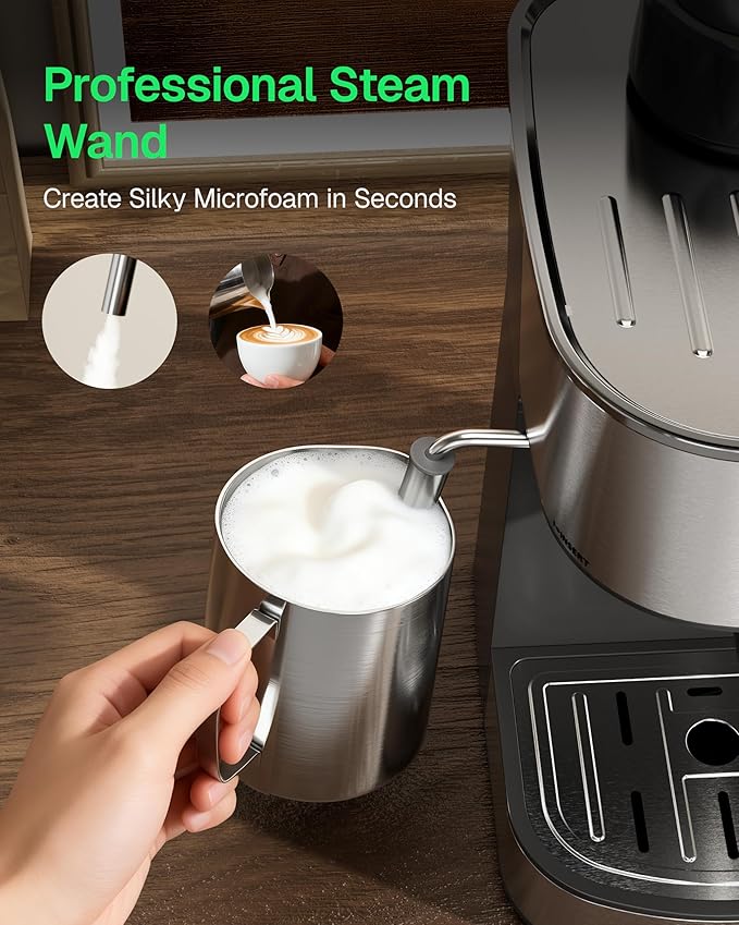 HBN Espresso Machine 3.5Bar Cappuccino &amp Latte Maker 2-4 Cup Stainless Steel Coffee Machine with Milk Frother 800W Espresso Machine Maker with Steamer Compact Coffee Maker for Home and Office