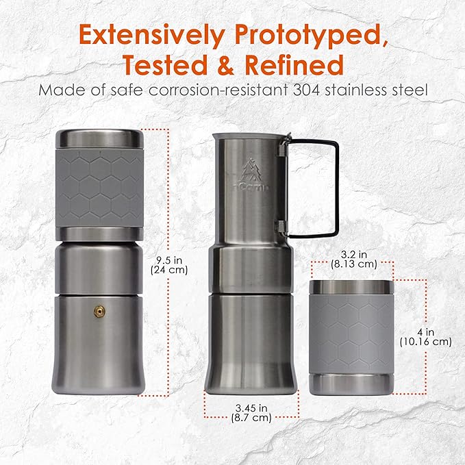 nCamp - Café Portable Coffee Maker Portable Espresso Machine Compact Camping Coffee Maker Stainless Steel Travel Coffee Maker with Camping Coffee Cup Reusable 12 oz
