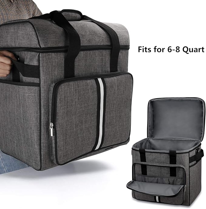 BAGLHER Heavy Duty Kitchen Mixer Cover for 6-8 Quart Stand Mixers 2-in-1 Shoulder &amp Hand Carrying Case with Accessory Pockets (15”x10.5”x17” Grey)