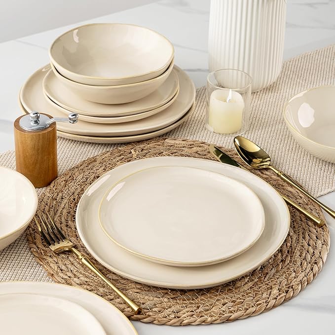 AmorArc Ceramic Dinnerware SetsHandmade Reactive Glaze Stoneware Plates and Bowls SetsHighly Scratch Resistant | Dishwasher &amp Microwave Safe Dishes SetService for 4 (12pc)