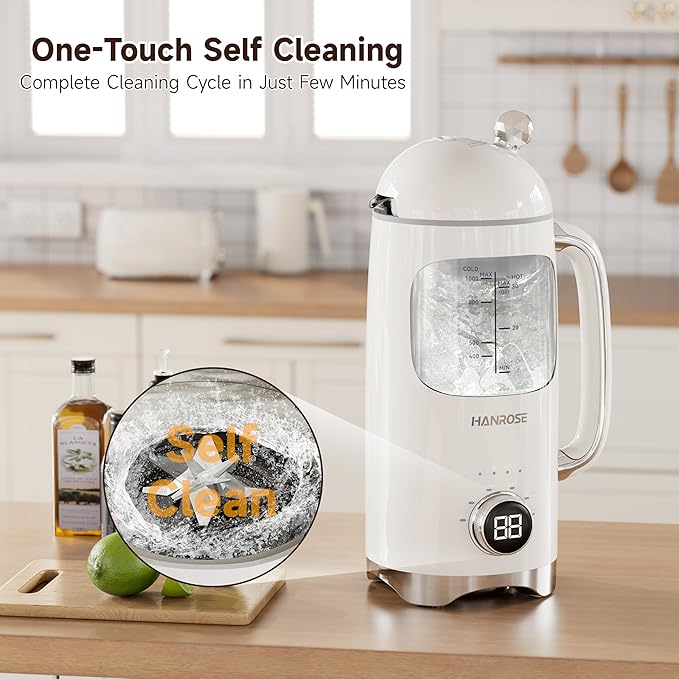 6-in-1 Upgraded 34oz Nut Milk Maker Machine with 8 Stainless Steel Blades Automatic Plant-Based Milk Maker for Homemade Soy Almond Oat Shakes &amp More Keep Warm Delay Timer &amp Self-Cleaning