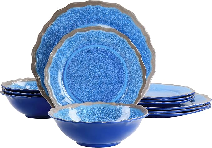 Elama Roma12 Piece Melamine Dinnerware Set Blue
